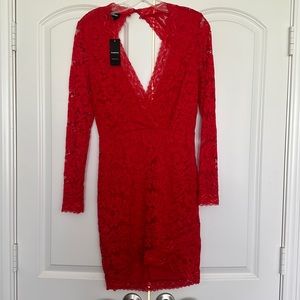 Bebe Red long sleeve lace dress